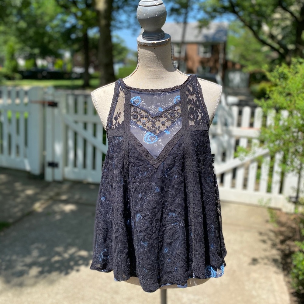 Free People High Neck Navy Tank